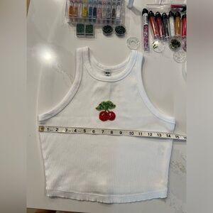 Cherries white tank - glass bead embroidered tank top